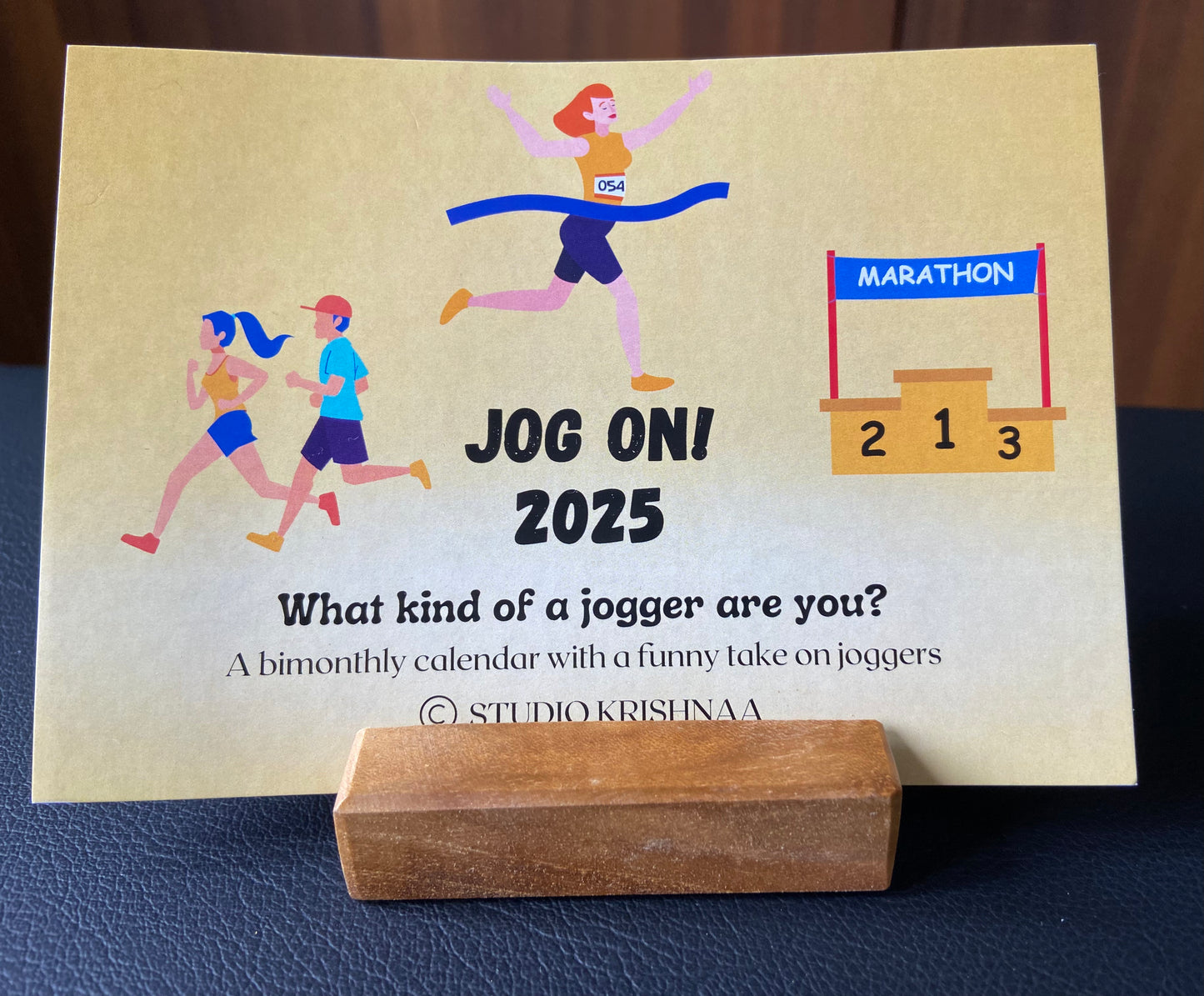 2025 Postcard Calendar with Wooden stand - Jog On 2025